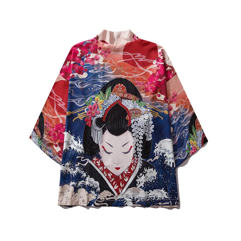 Японский кардиган Geisha куртки типа кимоно женское японское пальто юката с принтом