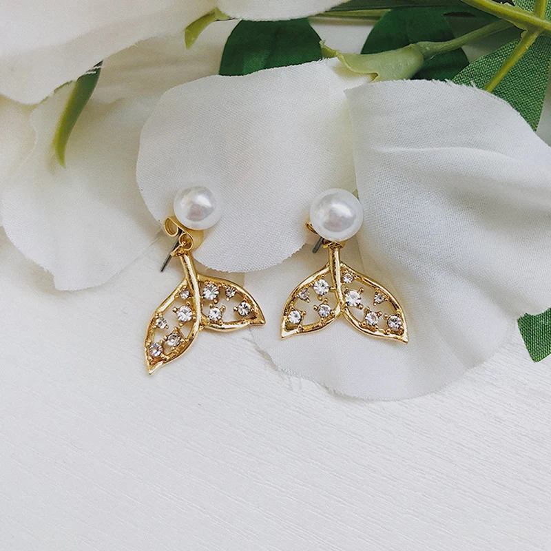 Оптовая продажа новые золотые серьги русалки модные хрустальные серьги-гвоздики