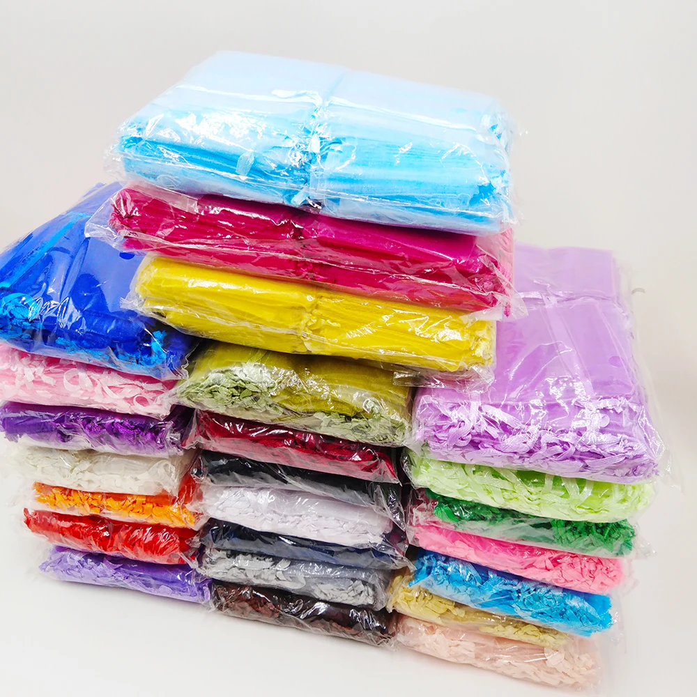 100 шт., 7x9, 9x12, 10x15, 13x18 см, сумки из органзы для упаковки ювелирных изделий, сумки для украшения свадебной вечеринки, сумки для подарков, 24 цвета