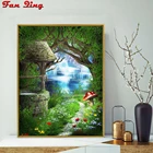 Алмазная живопись 5D сделай сам, картина маслом по лесной дороге и водопаду, полноразмернаякруглая вышивка стразы, мозаика, вышивка крестиком