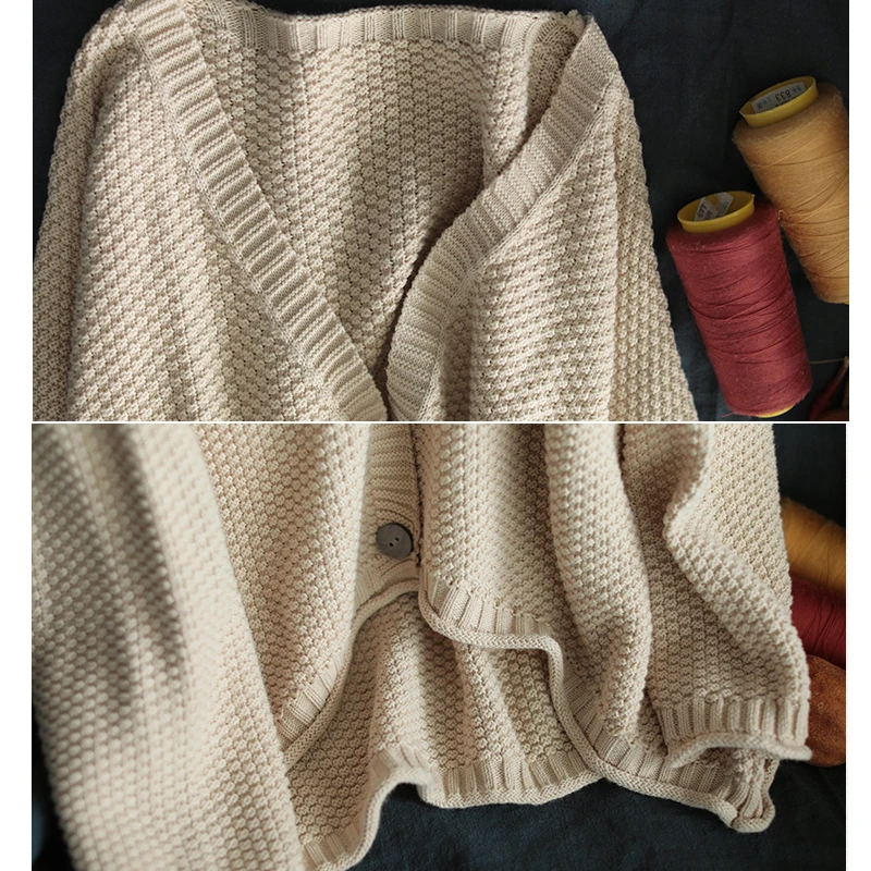 

NINI WONDERLAND Autumn Cotton Knitted Cardigan Sweater Women Loose V-neck Vintage Retro Sweaters Spring Female Casual Tops Coats