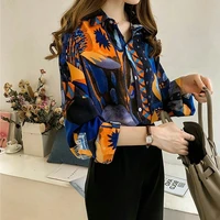 new women vintage color print casual blouse fashion female long sleeve retro loose harajuku korean shirt chic chemise tops tunic