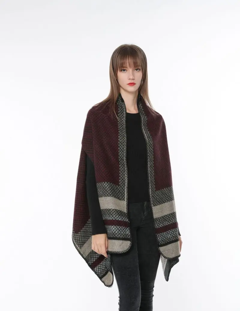 Женское пончо накидка Элегантная стильная шаль обертка свитер двустороннее