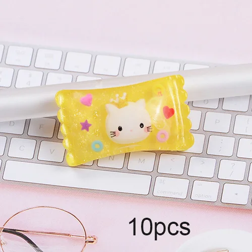 Yellow 10pcs Happy monkey 10 шт. Kawaii Slime Подвески Смола милые животные конфеты добавки аксессуары DIY Набор для пушистой прозрачной хрустящей слизи глины - Цвет: Yellow 10pcs