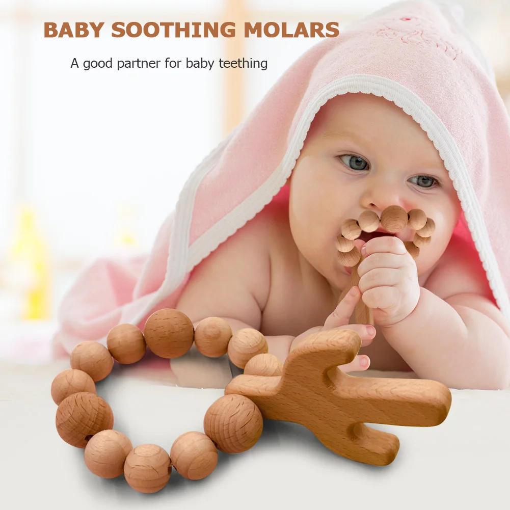 

Wooden Cactus Baby Teether Bracelet Beads Bangle Teething Rings Wristband Chew Toy Appease Molar Stick Infants Teething Toy