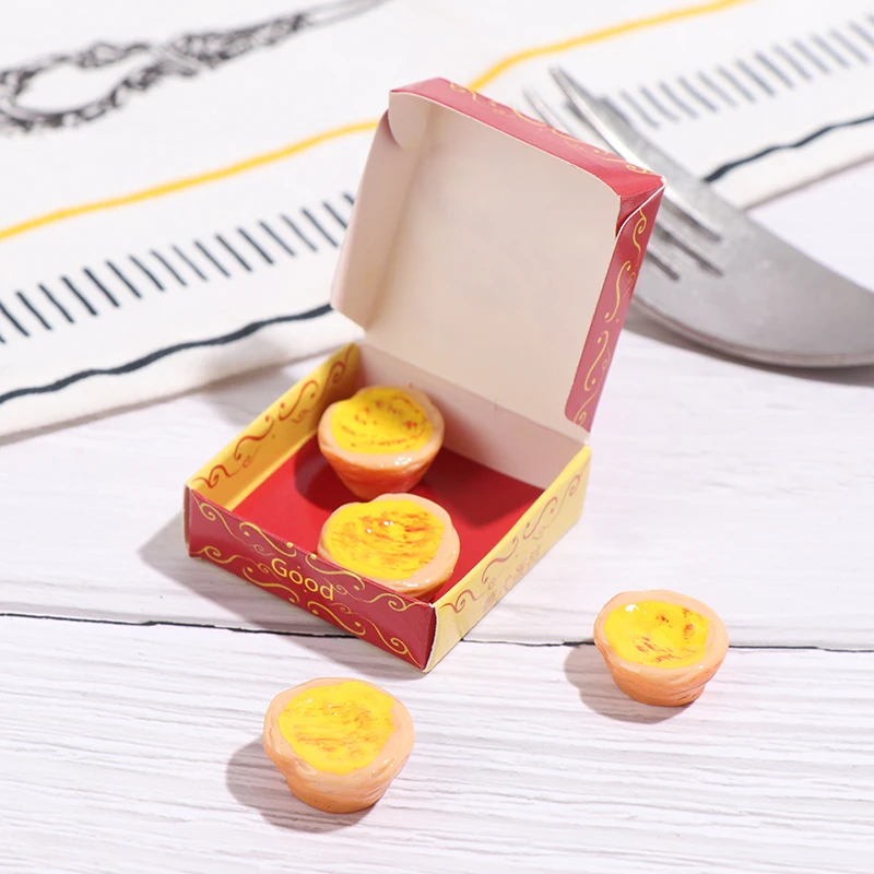 

1/12 португальский тарелка для яиц с коробкой, миниатюрная еда для кукольного домика, игрушки, аксессуары