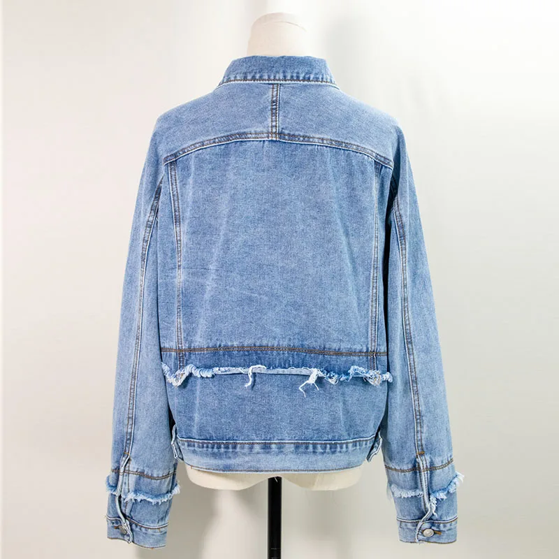 

New 2020 Autumn Women's Denim Jacket Casual Turn-down Collar Tassel Wild Casual Fashionable Blue Jeans Tops Coat Woman