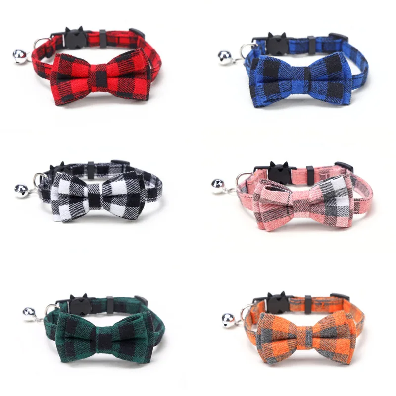 

Plaid Cat Collars with bells Cotton Striped Grid Bowknot Necklace Bulldog Chihuahua Bow Tie Puppy Small Dog Party Bandana Collar