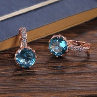 megin d rose gold plated round luxury color crystal vintage boho stud hook earrings for women wedding couple friend gift jewelry