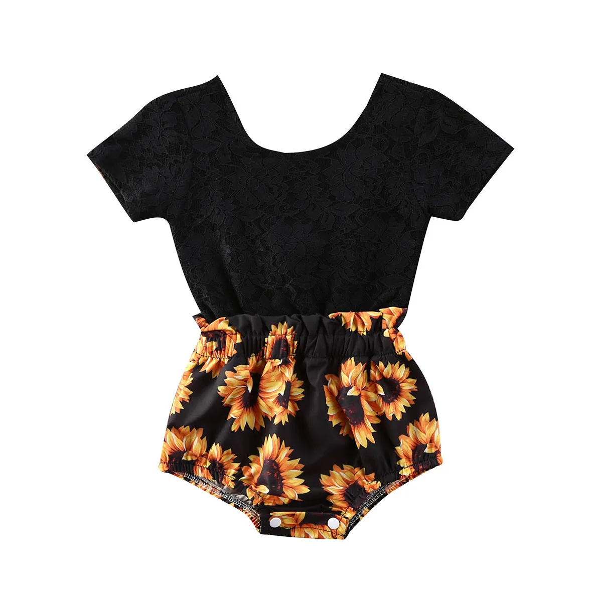 

Pudcoco Infant Baby Girl Clothes Romper Short Sleeve Jumpsuit Cotton Sunflower Lace Romper 1Pc Summer Outfit 0-24M Dropshipping