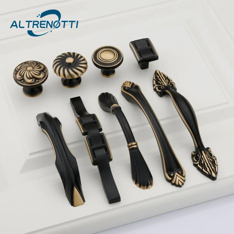 

Luxury Furniture Cabinet Handle Vintage European Black Brass Drawer Wardrobe Door Pull Cupboard Kitchen Closet Knob Hardware