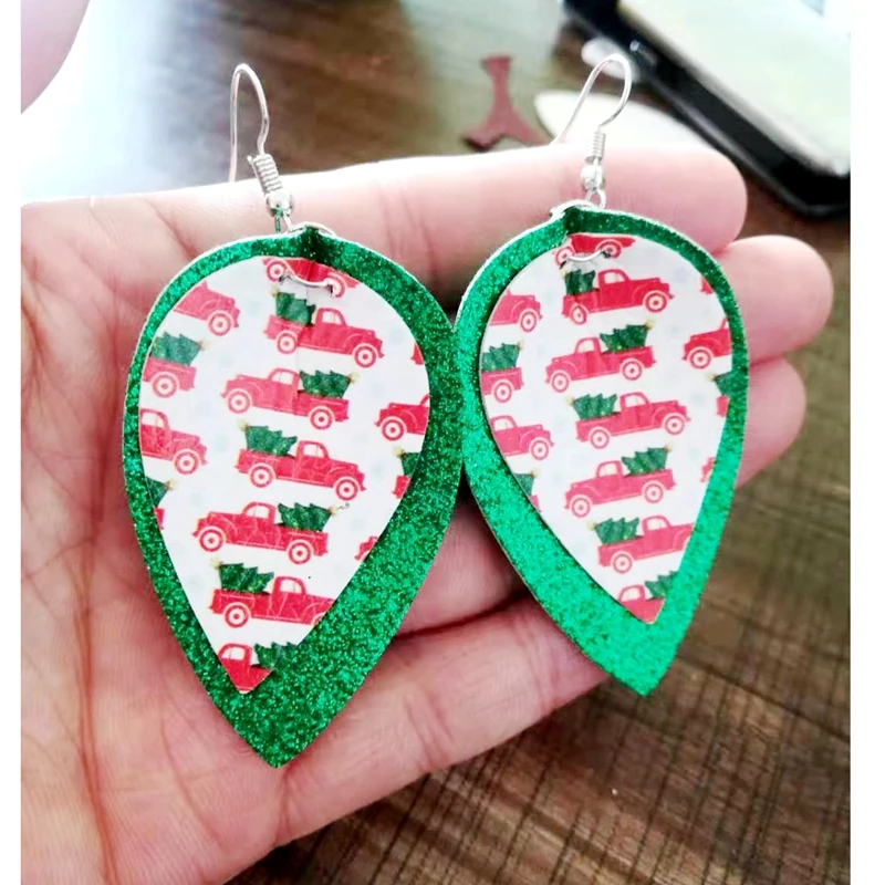 Новинка 2019 двухслойные блестящие серьги из искусственной кожи на рождественскую