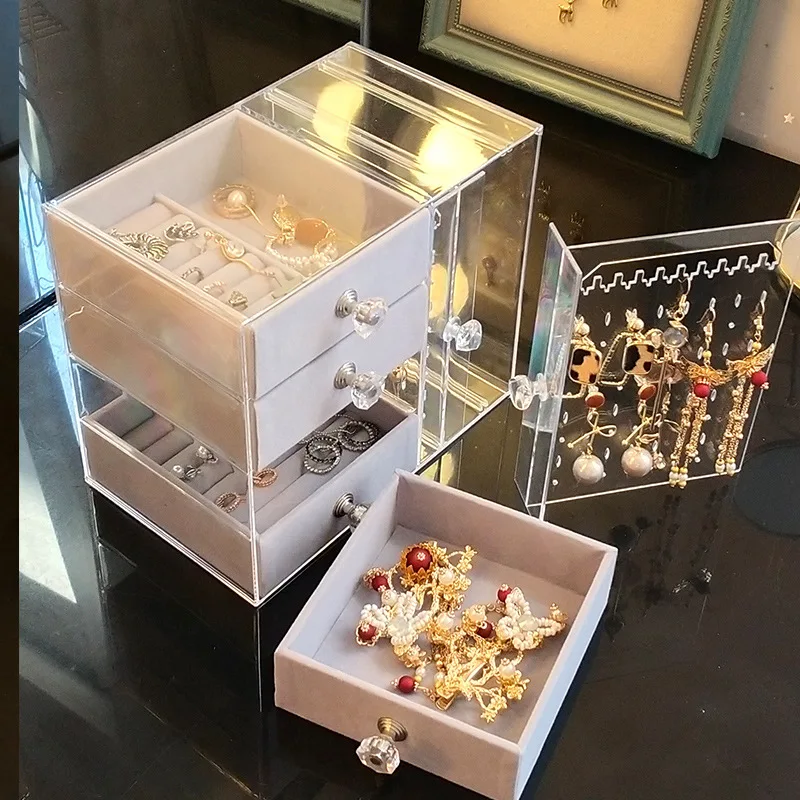 

Portable JewelryStorage Box Household with Drawer Display Stand Bracelet Box Dustproof Acrylic Jewelry Box Necklace Storage Rack