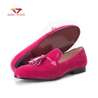 Туфли мужские вельветовые, розовые, на плоской подошве, с кисточками, свадебные, праздничные, Size6-16