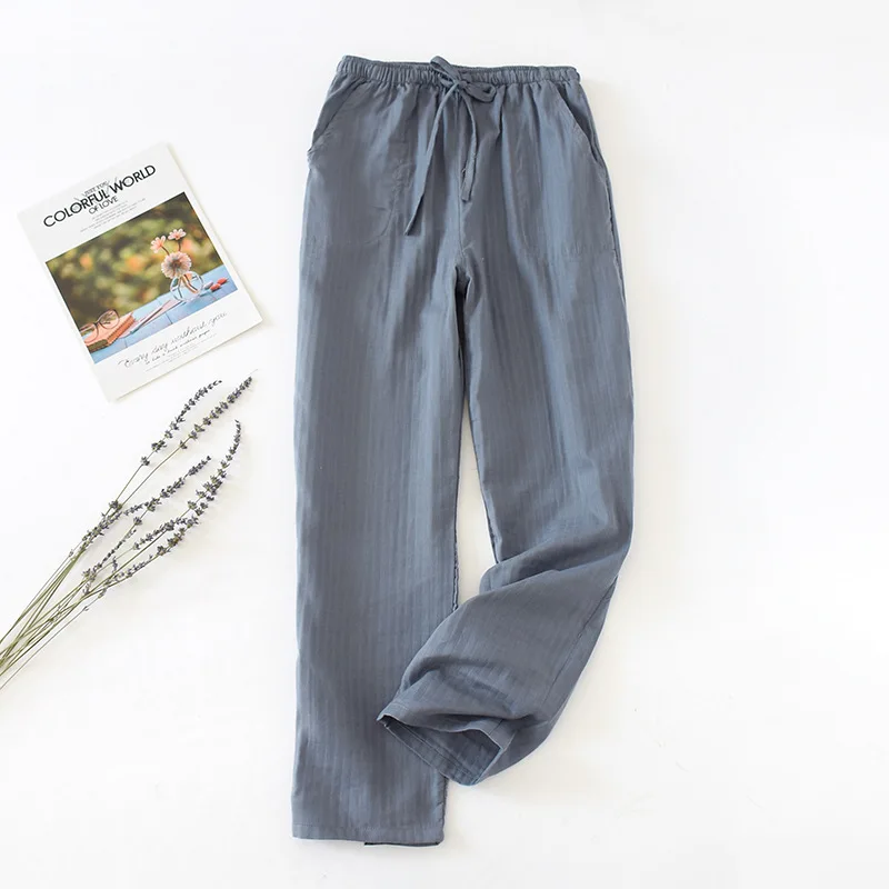 Summer Spring Gauze Cotton Solid Homewear Long Pants Men Sleep Bottoms Loose Thin Casual Sleeping Pants Women Sleepwear Trousers
