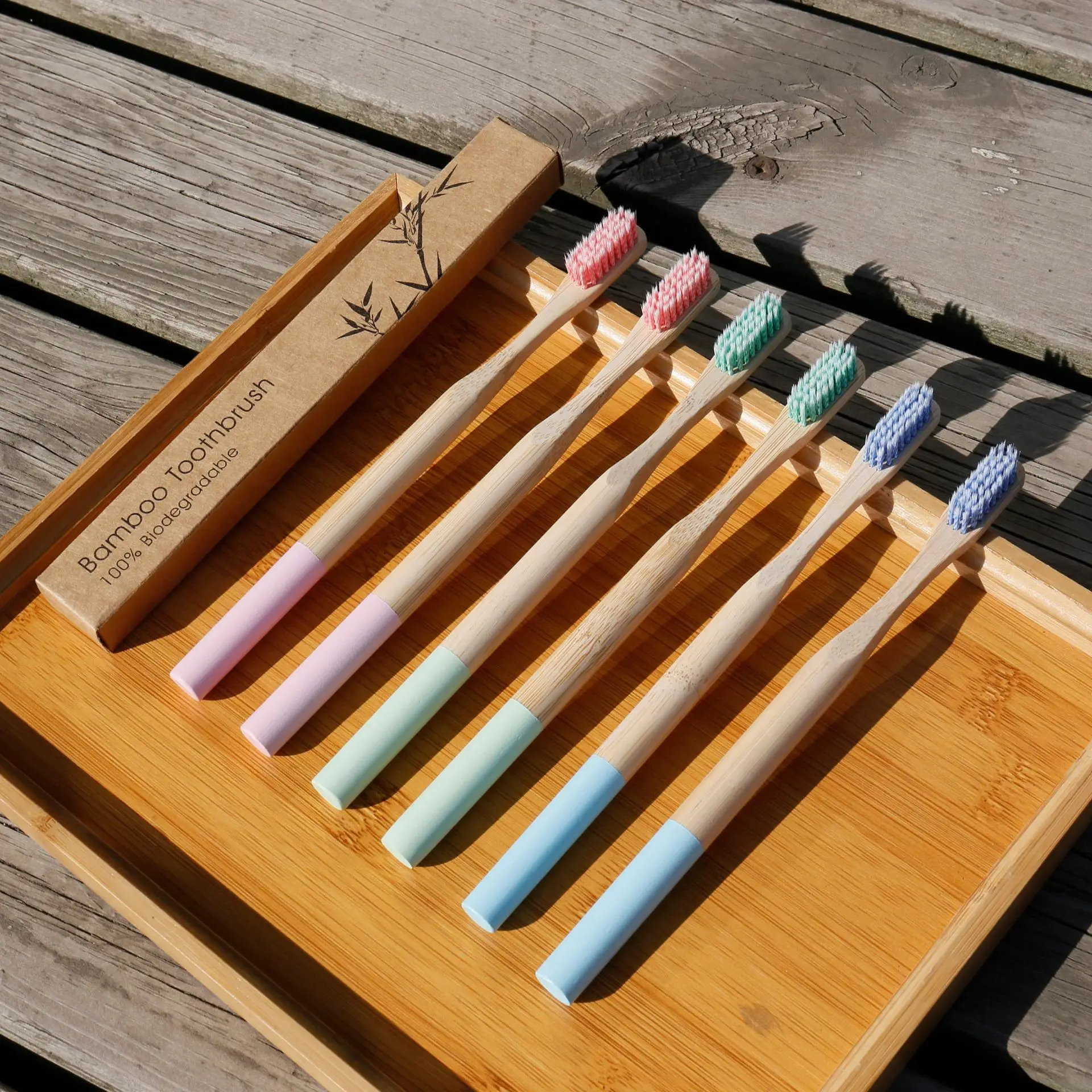 

10packs Spiral bristles round handle bamboo toothbrush meduim Adults bamboo toothbrushes Oral Care travel toothbrush case