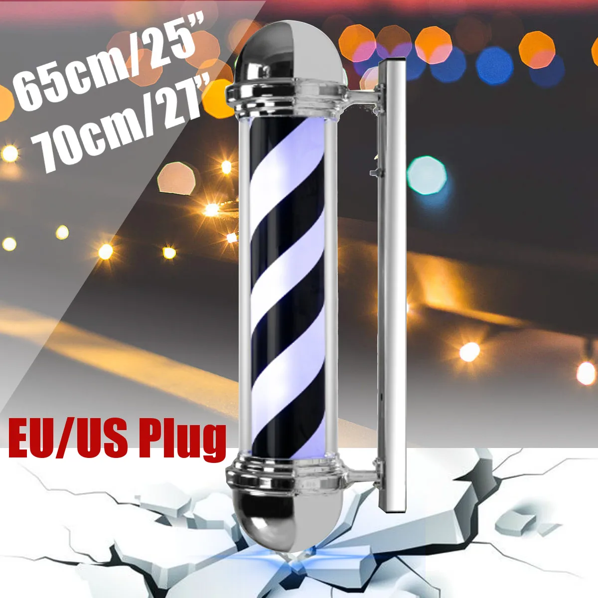 Светодиодная лампа столб для парикмахерской черно белая синяя в полоску дизайн