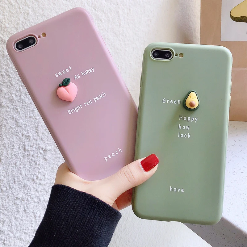 

Cute 3D Fruit Avocado Phone Case For iPhone 11 Pro XS 11Pro Max XR X 8 7 Soft TPU Silicon Back Cover Letter Candy Case