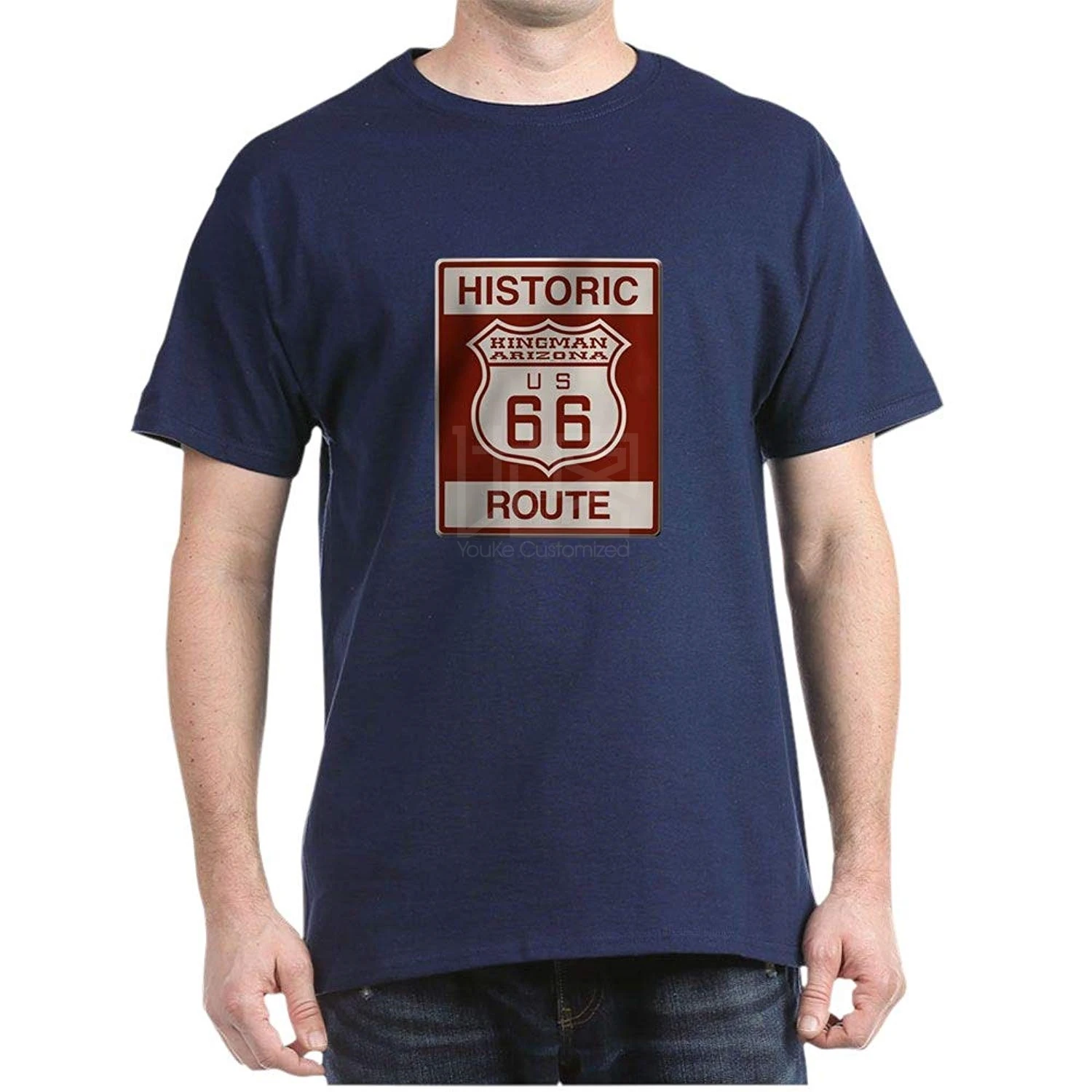 CafePress Kingman Route 66 футболка хлопковая одежда модная с круглым вырезом 100% хлопковые