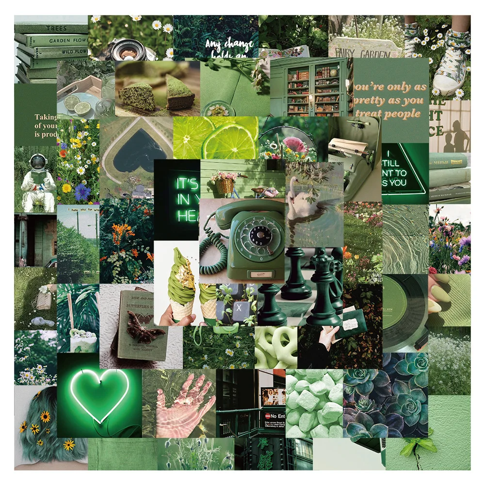 

Green Outdoor PVC Graffiti Sticker Aesthetic Notebooks Scrapbooking Accessories Phone Child Sticker Flakes 56PCS
