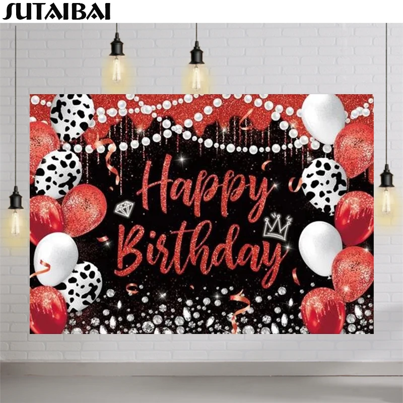 

Красный Блестящий Фон на день рождения для девочек черный белый пятнистый шар с бриллиантами и жемчугом женские принадлежности для свадебв...