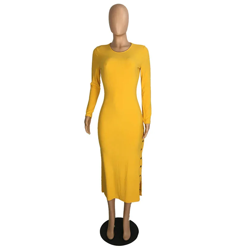 Женское модное Повседневное платье средней длины с боковыми пуговицами и