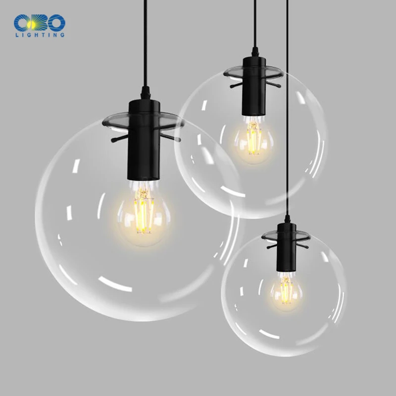 Transparent Glass Ball Pendant Lamp E27 Black/Rose Gold Parlor/Bar Counter Modern Lighting 1.2m Cord Vintage Lights |