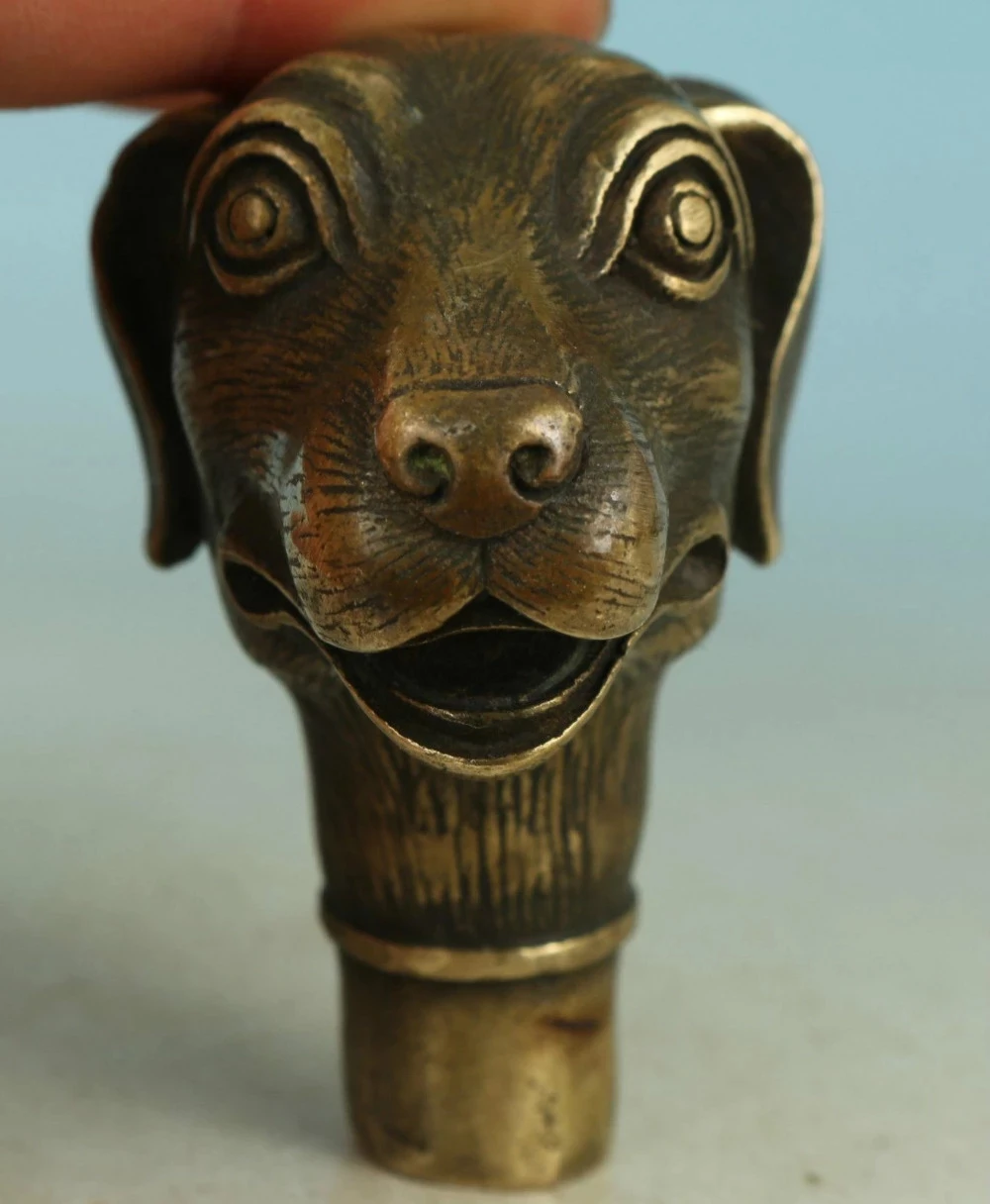 

Азиатская китайская старинная бронзовая резная собака, коллекционная статуэтка, голова трости