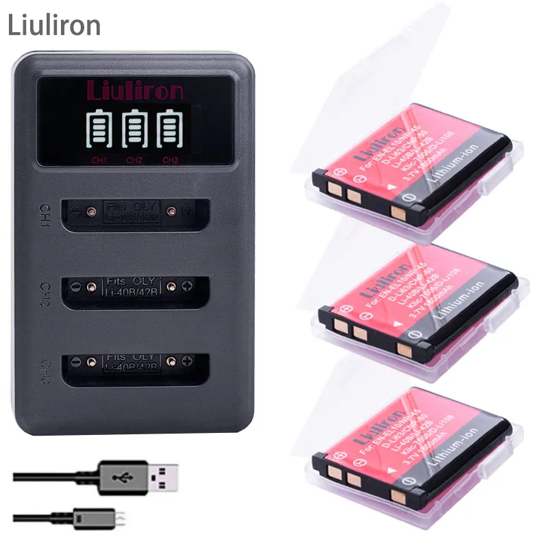 charger and 3battery 5x Li-40B LI-42B LI ion аккумулятор 40B 42B LI40B Батарейки+ ЖК-дисплей USB Зарядное устройство для ЖК-дисплея с подсветкой FUJIFILM NP-45 NP 45 NP45 NP 45A 45B 45S для Nikon EN-EL10 - Цвет: charger and 3battery