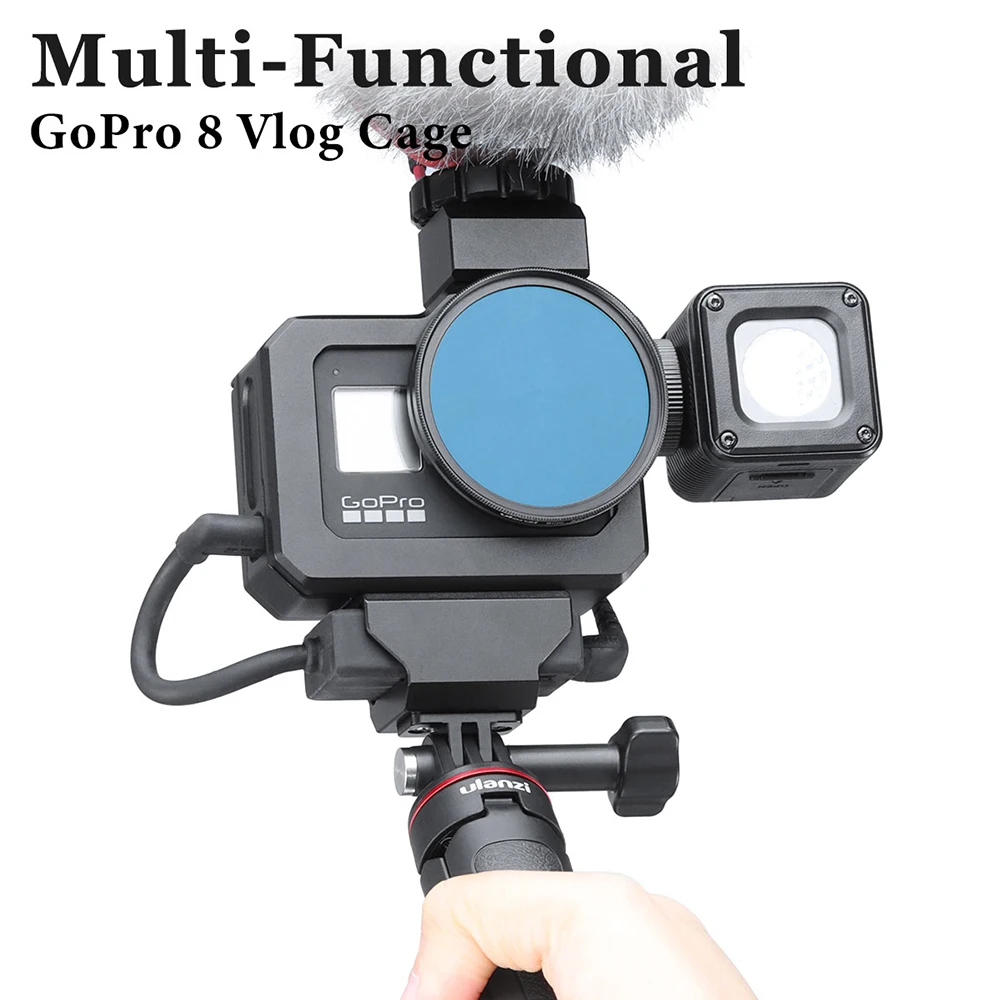 ULANZI G8-5 Metall Vlog Käfig für Gopro Hero 8 Schwarz Dual Kalt Schuh Kamera Käfig für Mikrofon LED Licht Mit 52mm Filter Adapter