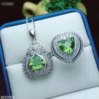 kjjeaxcmy fine jewelry 925 sterling silver inlaid natural peridot gemstone popular ring necklace pendant set support test