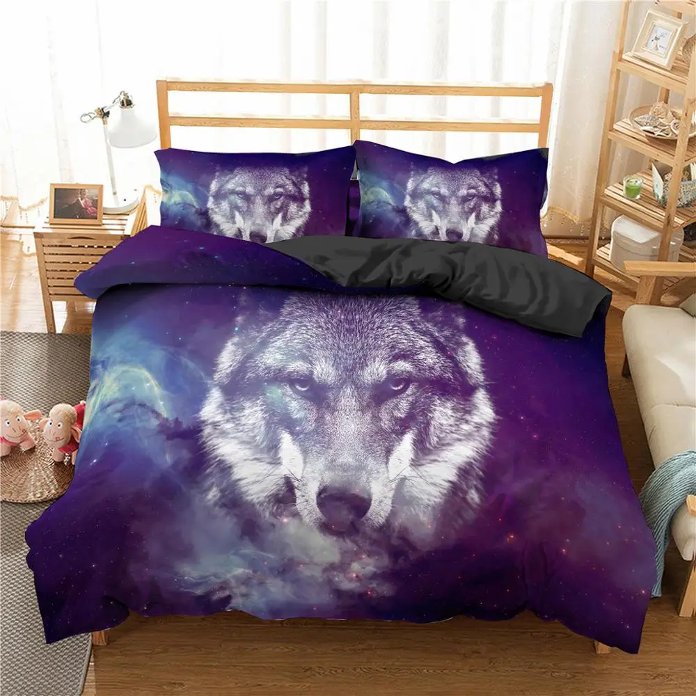 Boniu 3d Galaxy с животными пододеяльник с наволочкой Волк/Лев/кошка/орел печатных постельных принадлежностей роскошный домашний текстиль постельное белье - Цвет: JX603-1