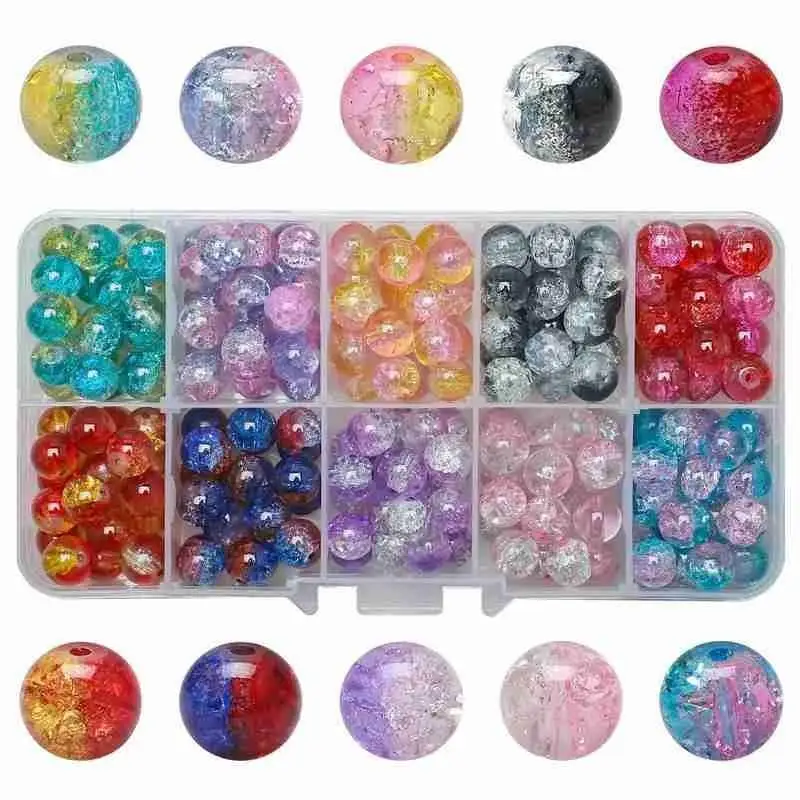 

10 Color Boxed 8MM Floral Beads Bracelet Necklace Glass Accessories Loose For DIY Beads Jewelry Beads Spacer Making Seed M0B6