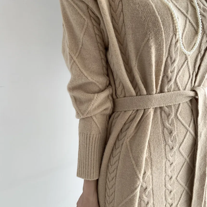 Женский зимний плотный свитер шикарный длинный кардиган с узором косичка +