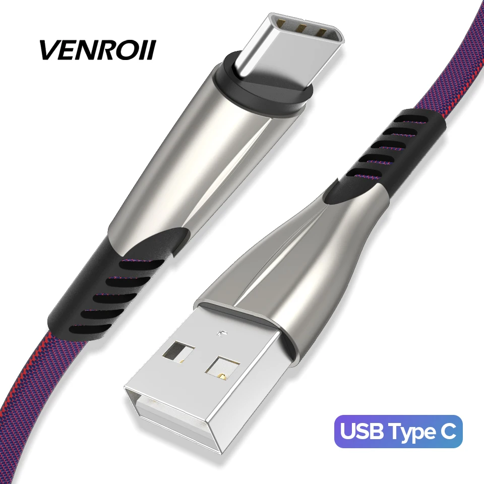 Кабель Venroii 1 м 2 USB Type C для быстрой зарядки Samsung S8 S9 S10 Huawei P20 P30 Pro Mate 20 Android Phone Cabo Xiaomi