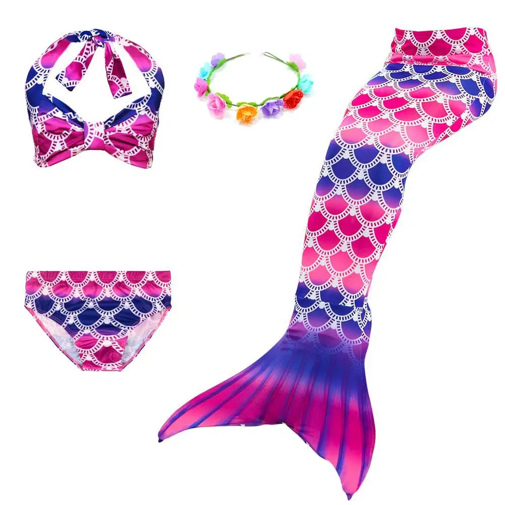 4pcs Set 5 Girls Walkable And Swimmable Mermaid Tail Swimsuit Cosplay Costume Kids Children Bikini And Sparkle Mermaid Swimtail - Цвет: 4pcs Set 5