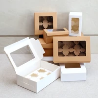 10pcs kraft paper cupcake packing box with window cardboard cake muffin cookies candy box wedding party birthday favors 4 sizes