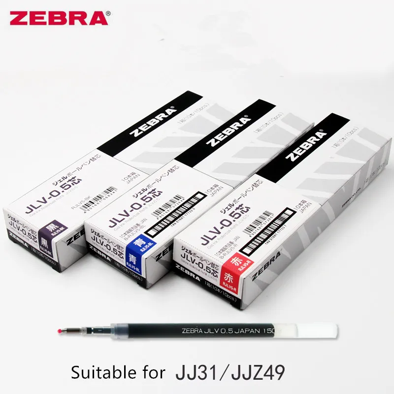 

10pcs/Box ZEBRA JLV-0.5 Quick-drying Oil Ink Gel Pen Refills 0.5mm Airfit SARASA Dry JJ31 JJZ49 Writing Black/Blue/Red