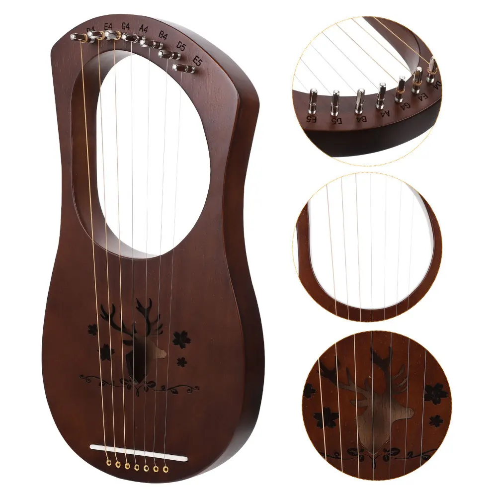 

1 Set Wooden Harp Retro Style Wood 7 Strings Lyre Harp String Instrument