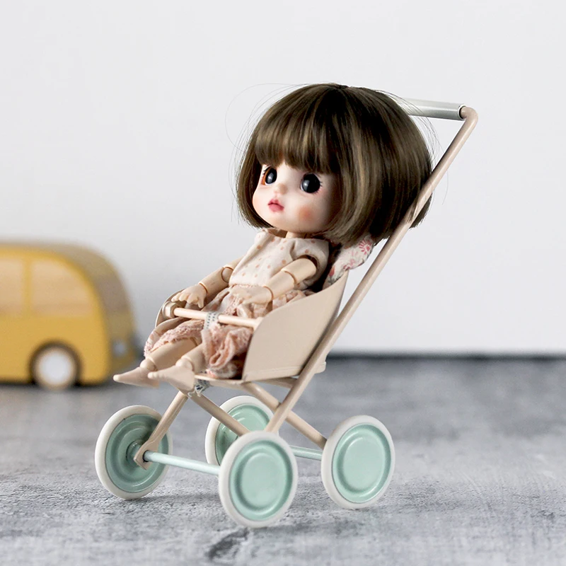 Aizulhomey Metal Baby Stroller OB11 BJD Lol Cotton Doll Accessories Mouse Dollshouse Miniatures Furniture Cart Infant Girl Toys