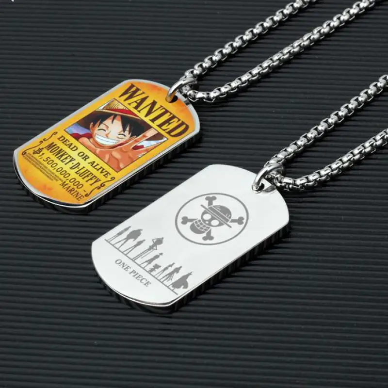 

Customize Two Sides One Piece Luffy Nami Zoro Wanted Necklace Titanium Steel Colorful Printed Dog Tag Pendant