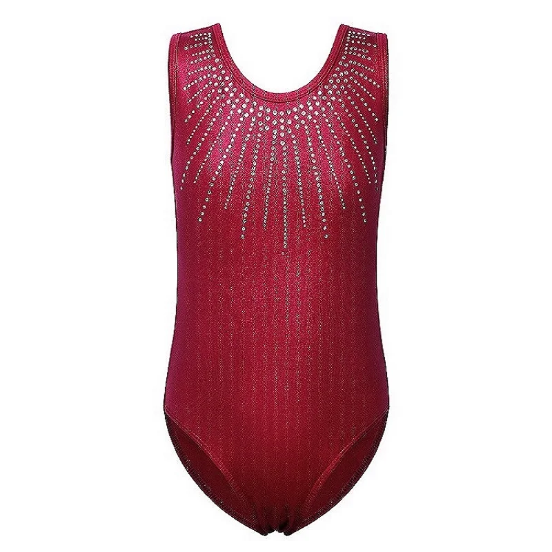 B199 WineRed BAOHULU, оригинальное балетное гимнастическое платье, гимнастическое трико для девочек, балетное платье, принт, стразы, без рукавов, винное, танцевальное трико - Цвет: B199 WineRed