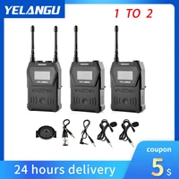 yelangu condenser microphone uhf dual wireless microphone interview mic for iphone for pc dslr video camera 80m transmission