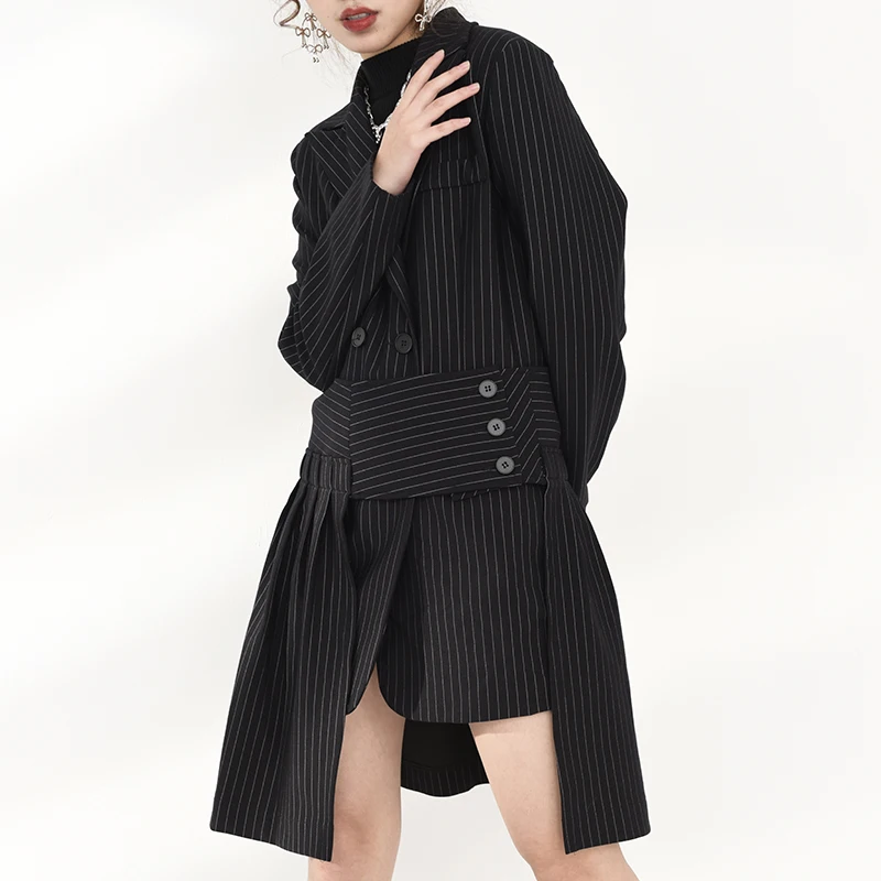 

[EAM] Half-body Skirt Striped Irregular Two Pieces Suit New Laepl Long Sleeve Loose Women Fashion Spring Autumn 2021 JC50701