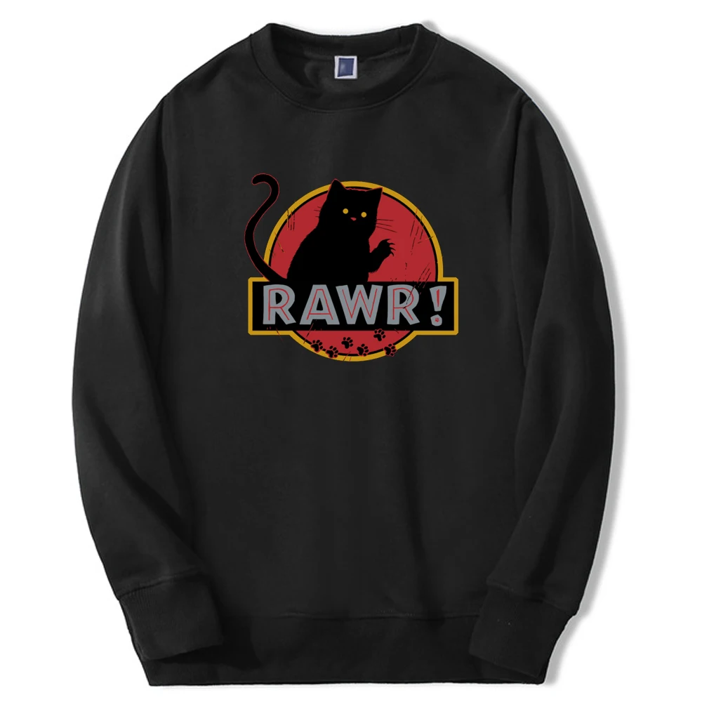 

Rawr Black Harajuku Kawaii Cat 2021 Autumn Male Fashion Cool Hoodie Fleece Breathable Streetwear Man Printing Sweatshirt