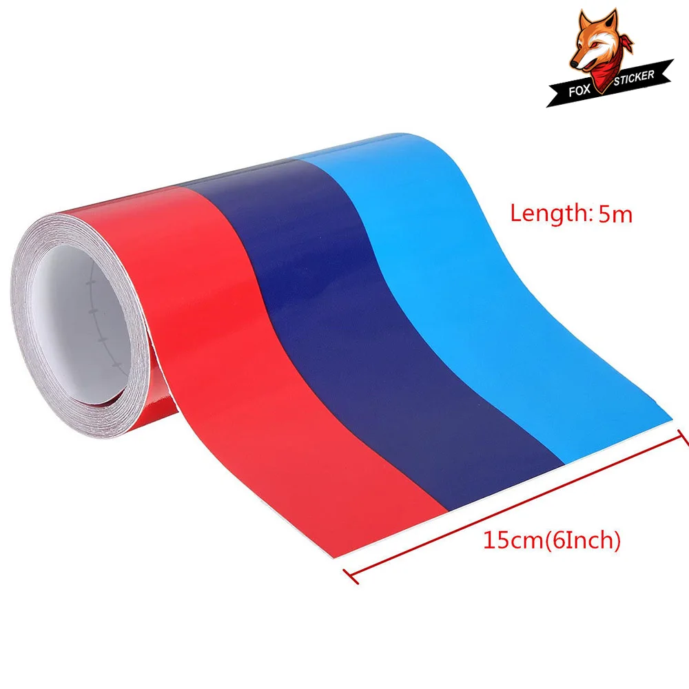 5m*15cm PVC Material Tricolor Waterproof Hood Roof Stickers Auto Sport Styling Vinyl Car Sticker Suitable for BMW M3/5 3/5Series - купить по