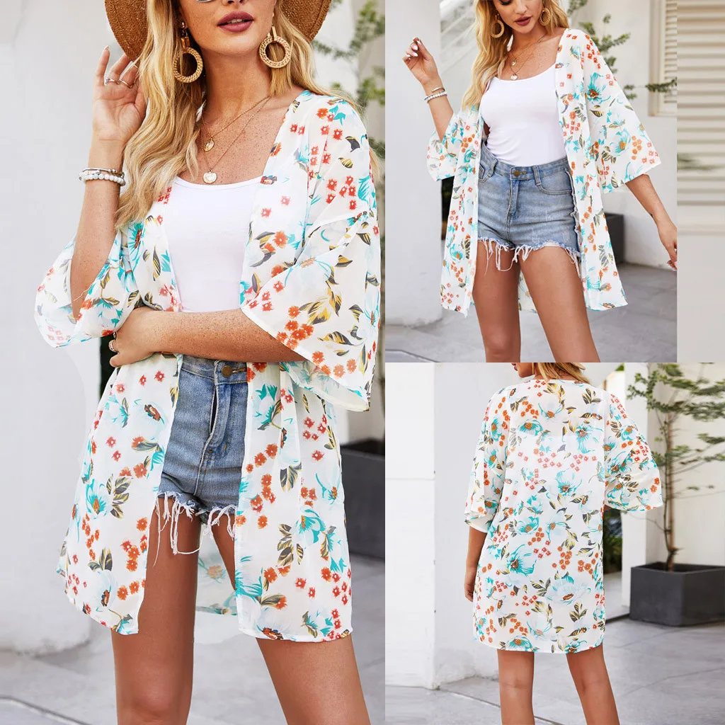 Женская блузка с цветочным принтом повседневная свободная туника женская