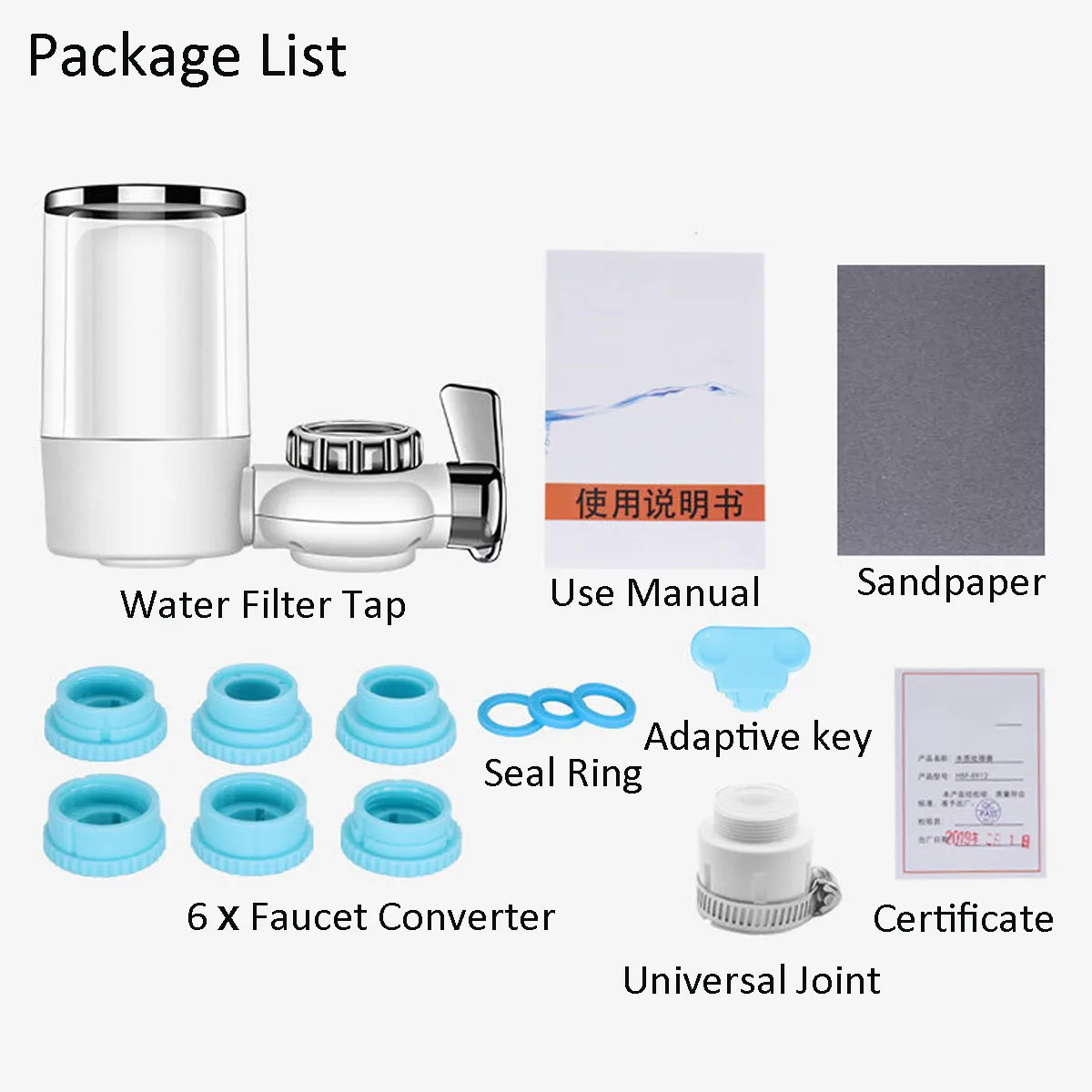 

Tap Water Purifier Clean Kitchen Faucet Washable Ceramic Percolator Water Filter Rust Bacteria Purifier with 6 Faucet Converter