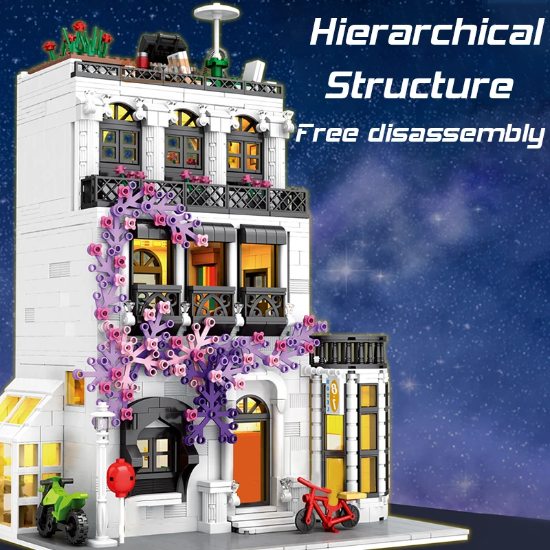 Строительные блоки идеи MOC архитектура европейская вилла гостиница цветок улица