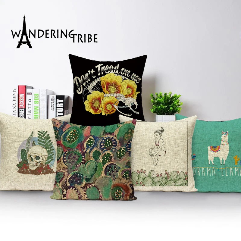 

Чехлы на диванные подушки с тропическими растениями, украшение-кактус, Декоративные Чехлы на подушки из альпаки для гостиной, автомобиля